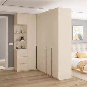 Ensemble <span class=keywords><strong>de</strong></span> placards d'angle en forme <span class=keywords><strong>de</strong></span> L en bois massif <span class=keywords><strong>de</strong></span> qualité ENF, style minimaliste moderne, pour hôtel, petits appartements, tons crème - Product Image 2
