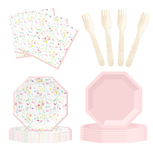 Decoración para Fiesta de Té de Primavera DAMAI, Regalos para Niñas, Plato Rosa con Diseño Floral, Vajilla Desechable, Servilletas de Papel, Vasos, Platos - Product Image 5