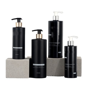 500mlpet <span class=keywords><strong>noir</strong></span> bouteille ronde droite bouteille de shampooing 300ml bouteille de lait corporel en gros argent or pompe - Product Image 1