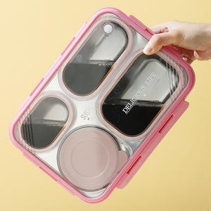 Kotak Bekal Mewah 4 Sekat untuk Anak Sekolah 850ml Anti Bocor Stainless Steel Peralatan Makan Anak Warna-warni 850ml - Product Image 5