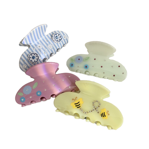 Pinzas para el Cabello Hechas a Mano Sweet Bee para Mujer, Elegantes Accesorios para el Cabello con Forma de Flor de Tiburón Rosa, Decoración Elegante para el Cabello con Pedrería y Acrílico - Product Image 1