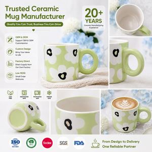 Taza de Porcelana Lista para Enviar con Asa Redonda y Diseño Floral de Margaritas para Cafetería y Hogar, Regalo, 72 Piezas por Caja - Product Image 2