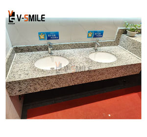 Juego de tocador de baño blanco y gris personalizado Gabinete de baño superior de mármol moderno de lujo con lavabo de cerámica - Product Image 4