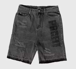 Custom Heren Zomer Streetwear Geborduurde Hiphop Shorts Punk Hoge Kwaliteit Front Print Denim 3d Borduurwerk