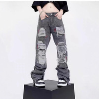 Jeans en denim pour hommes, coupe slim, avec détails sur le bord, pour la retraite, vente en gros
