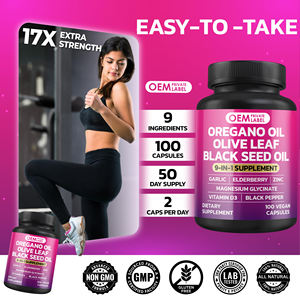 Oem 9 1 Huile d'origan, <span class=keywords><strong>ail</strong></span>, feuille d'olivier, huile de nigelle, sureau, poivre <span class=keywords><strong>noir</strong></span>, vitamine D3, capsules pour adultes, 2 par jour, 90 unités - Product Image 1
