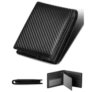 Portefeuille compact en cuir texturé en fibre de carbone, portefeuille d'affaires pour homme à trois volets, plusieurs emplacements pour cartes, intérieur orange - Product Image 2