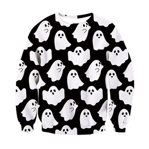 Homens europeus americanos Outono Inverno Pescoço Camisola 3D Impressão Digital Assustador Pequeno Fantasma Engraçado Solto De Malha 100% Poliéster - Product Image 4