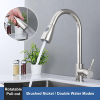 Robinet de cuisine classique moderne en acier inoxydable à poignée unique avec douchette extractible, cartouche céramique et rotation à 360 degrés