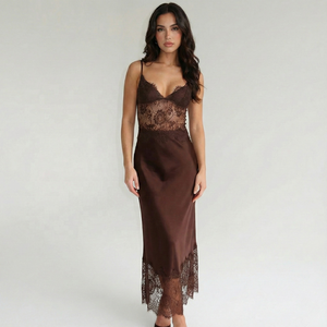 שמלת סאטן מפוארת עם גימור תחרה, צווארון וי חלק, גב פתוח, אורך עד הרצפה, עם שירות יצרן מקורי (OEM) למסיבות ערב ולבוש לילה - Product Image 3