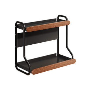 Double Layer Spice <b>Rack</b> For Kitchen Countertop Multifunctional Standing Organizer With Wooden <b>Shelves</b> And Metal Frame - Product Image 5