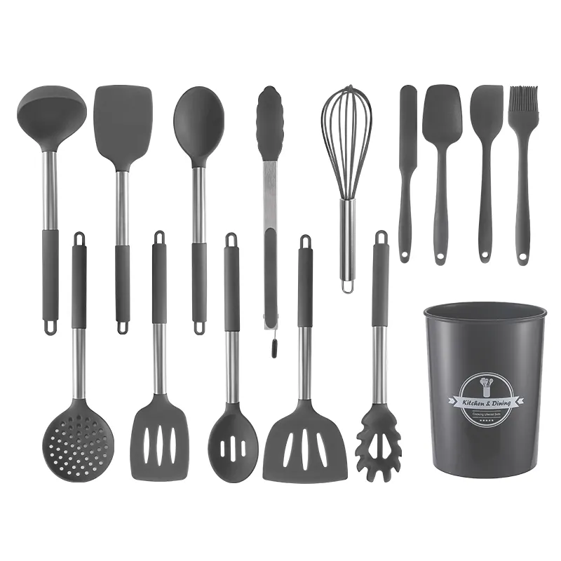 Utensílios de cozinha de silicone, mais recente estilo, atacado, 14 peças, resistente ao calor, utensílios de cozinha