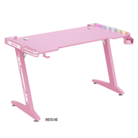 Vente en gros Bureau d'ordinateur de bureau de jeu rose Table de course Bureau de jeu à lumières LED RBG multi-couleurs avec porte-gobelet