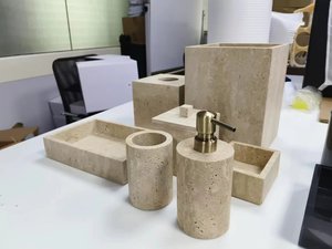 Ensembles de pierre d'hôtel 36*38 CM accessoires de salle de bain en travertin pour bain d'hôtel - Product Image 5