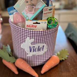 批发个性化刺绣复活节篮时尚豹纹花朵格纹兔子图案复活节篮 - Product Image 5