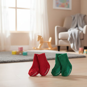 Ensemble de chaussettes pour bébé Peekaboo, deux couleurs, tricotées, respirantes, douces, 80% coton, avec semelle antidérapante pour nouveau-nés, tout-petits, enfants, usage intérieur - Product Image 3