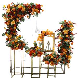 Fleur d'angle artificielle <span class=keywords><strong>bordeaux</strong></span> Orange, rangée de feuilles, plantes, Rose, boule florale, arc de mariage, événements de fête, Arrangement de décor de toile de fond - Product Image 1