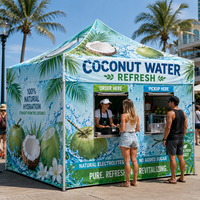 Tente événementielle personnalisée à montage facile, imprimée par transfert thermique, pour stand de service d'eau de coco, idéale pour les événements en marina et les marchés de plage