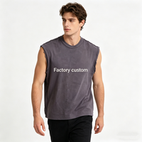 Camiseta sin mangas de algodón pesado con lavado ácido personalizada para hombre, estilo desgastado