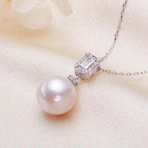 Collier en argent S925 Zhuji Jewelry, chaîne en argent, pendentif en perle de sucre carrée blanche sans défaut, style coréen, perle d'eau douce - Product Image 2