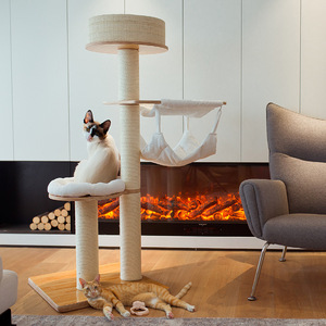 Arbre à chat moderne 60x60x150cm 4 niveaux avec hamac et lit Construction en bois durable pour chats d'intérieur - Product Image 1