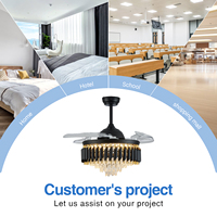Ventilateur de plafond décoratif en cristal de 52 pouces avec lumière RGB, finition dorée, moteur DC en cuivre pur et télécommande pour la maison