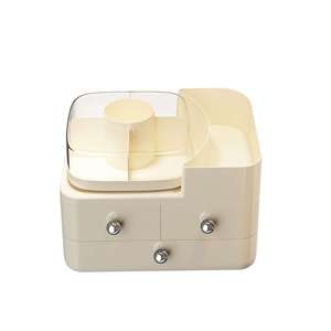Cosmetic Storage Box <b>Drawer</b> Style Rotatable Desktop Organizer Creamy White Makeup Organizer <b>with</b> <b>Drawers</b> - Product Image 3