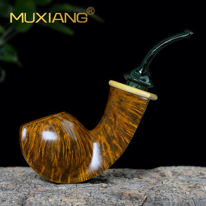 MUXIANG Handmade Solid Wood Bent Tobacco Pipe Fragrant Photinia Wood Smoking Equipment For Men - Product Image 1