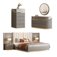Ensemble de chambre à coucher de luxe contemporain avec lit king size, cadre en bois, pour chambre principale, mobilier de chambre moderne complet