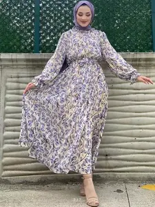 Bicomfort müslüman giyim şifon elbise uzun müslüman elbise kadınlar için rahat düz renk müslüman kadın uzun kollu elbise