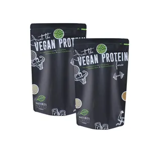 Retro tasarım beyaz kraft kağıt stand up fermuarlı ambalaj çantası için vegan protein