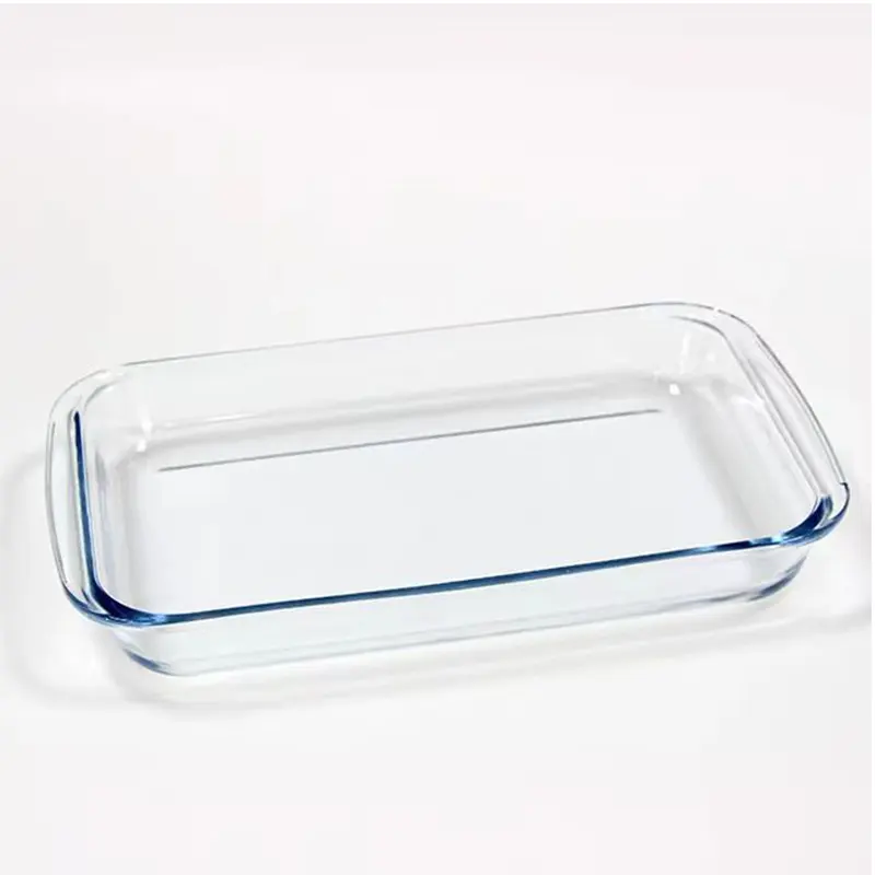 Molde para hornear pan de vidrio de borosilicato alto personalizado al por mayor, platos y sartenes de vidrio Pyrex, molde para hornear de vidrio transparente
