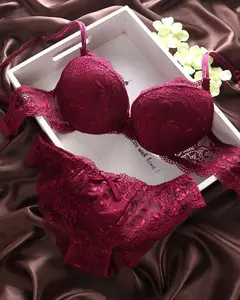 Hot Selling Fashion Lace Transparant Push Up Vrouwen Beha En Slipje Set