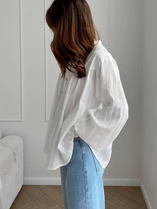 2025 Spring Summer Collection Pure Cotton French Shirt for Women Long Sleeve Simple <strong>Bubble</strong> Design <strong>Top</strong> for Europe - Product Image 5