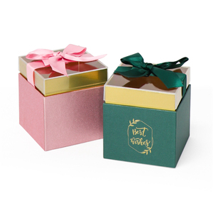 Party Favor Candy Gift Box With Acrylic Lid And Bow Gold Stamping Candy Gift Box Packaging For Wedding