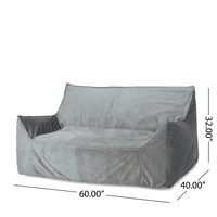 Fila Velveteen Fauteuil pouf surdimensionné 2 places avec accoudoirs, gris