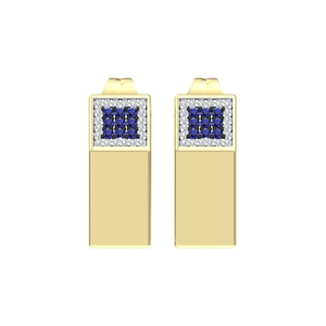 925 Sterling <b>Silver</b> Gold Plated Geometric Rectangle <b>Stud</b> Earrings with Blue Sapphire CZ and White Cubic Zirconia Modern - Product Image 1