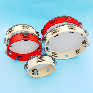 Wholesale Percussion <b>Instrument</b> Natural Wood Color and Red Tambourine 6 Inch Double Row Wood Hand Drum <b>Musical</b> Toys - Product Image 2