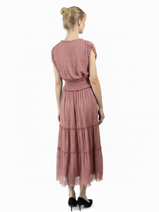 Vestido elegante sin mangas con cuello en V, volantes escalonados y encaje de malla - Product Image 6