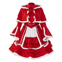 Ensemble de robe Lolita style Noël, robe Lolita rouge et blanche avec cape à lacets, costume de spectacle pour les fêtes