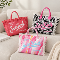 Sac fourre-tout de plage personnalisé en toile à franges, grand sac à main d'été pour les vacances, sac à bandoulière imprimé pour femme avec bordure à franges