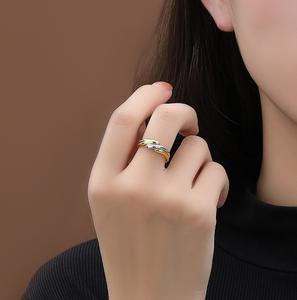 波浪设计镀金925纯银互锁戒指组合情侣戒指套装 - Product Image 6