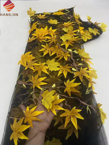 2025 nuova alta qualità 3D fiore ricamato <span class=keywords><strong>Tulle</strong></span> tessuto di pizzo a rete francese con motivo a foglia di pizzo ricamato per africano abito da sposa - Product Image 3