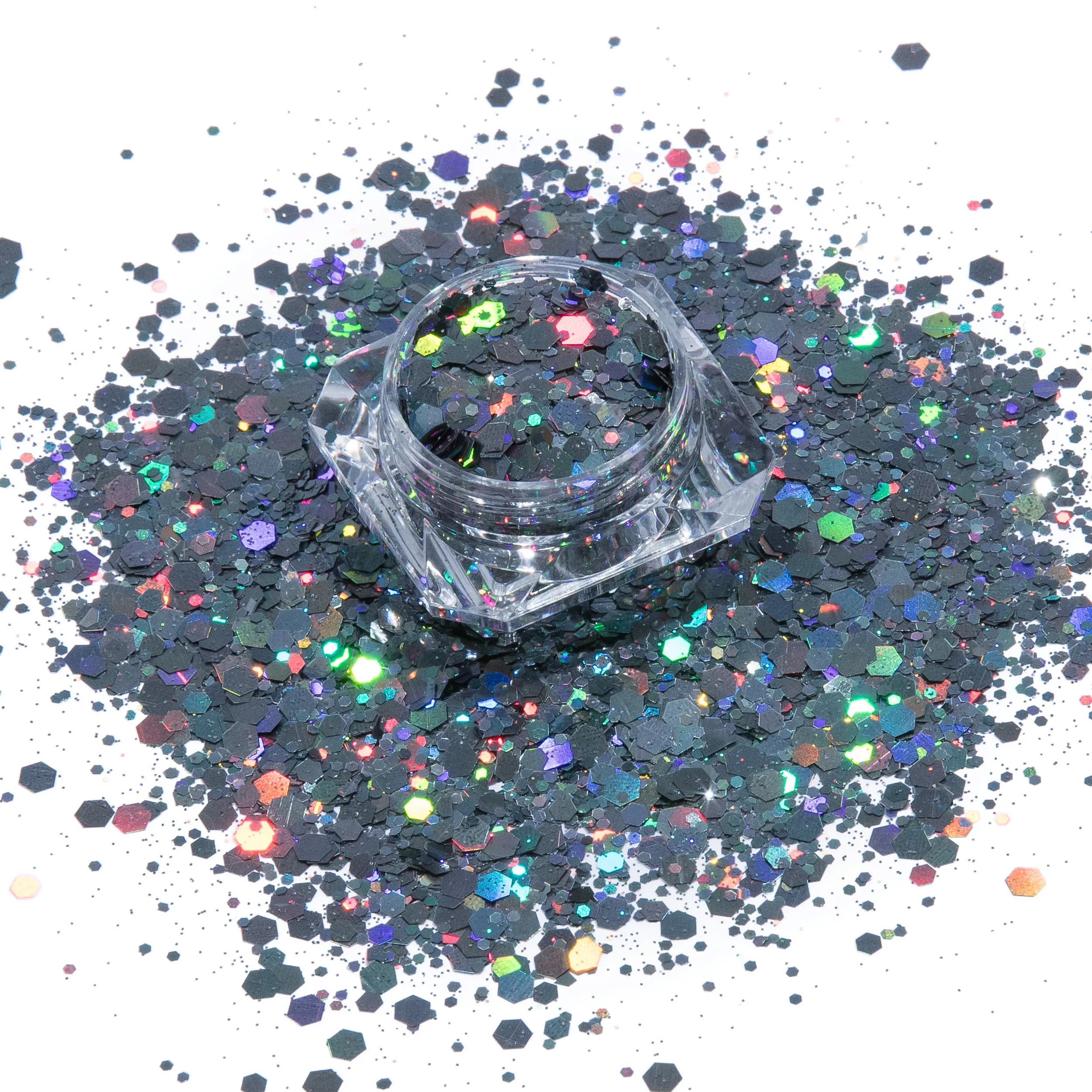 Fabricant de paillettes Glitter Biodégradable Cosmétique Finer Glitter Vente en gros Artisanat Laser Black Cup Glitter