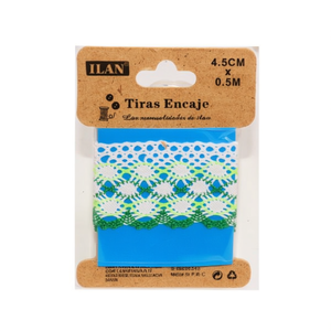 Nastri in Pizzo ILAN 4,5Cm X 0,5M Bianco Verde Scuro per Decorazioni Artigianali - Product Image 1