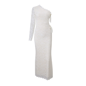 Nuovo <span class=keywords><strong>abito</strong></span> da donna <span class=keywords><strong>con</strong></span> collo inclinato a spalla singola a <span class=keywords><strong>manica</strong></span> <span class=keywords><strong>lunga</strong></span> <span class=keywords><strong>con</strong></span> fiocco in pizzo Sexy autunno e inverno - Product Image 6