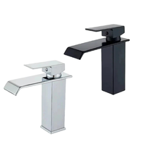 Robinet de lavabo cascade carré moderne chromé sans contact à poignée unique, avec cartouche céramique, finition brossée, direct usine