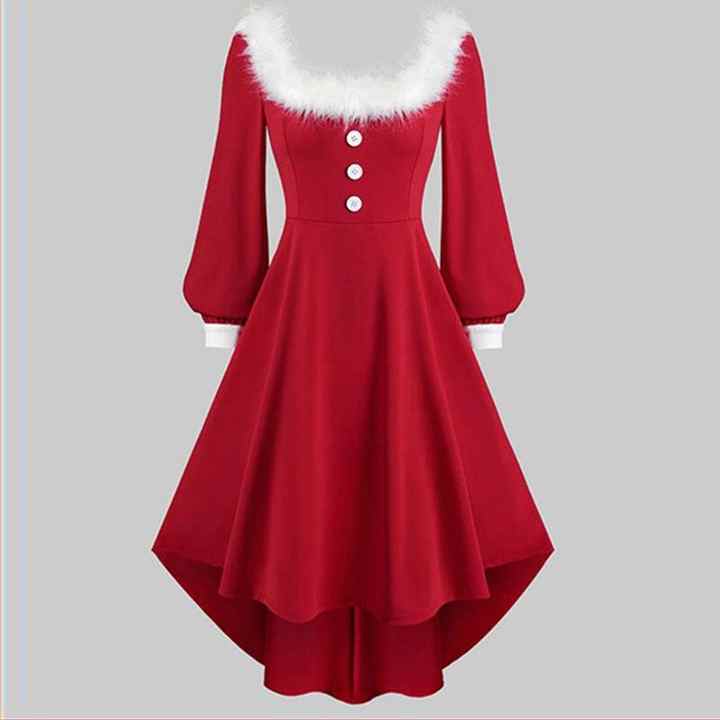 Christmas Dress 2023 Autumn Winter New Long Sleeve Red Button Stage Party Plush Princess Dress