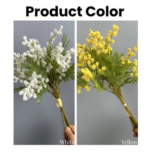 Ramo de <span class=keywords><strong>Flores</strong></span> de <span class=keywords><strong>Mimosa</strong></span> Artificiales Personalizado de 38 cm, <span class=keywords><strong>Flores</strong></span> Artificiales Blancas y <span class=keywords><strong>Amarillas</strong></span> con Efecto de Terciopelo para Decoración del Hogar y Bodas - Product Image 3