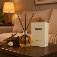 Bouteille diffuseur de parfum en verre vide avec logo personnalisé, conteneur rond pour parfum avec bouchon en bois pour la décoration intérieure – Fournisseur d'usine